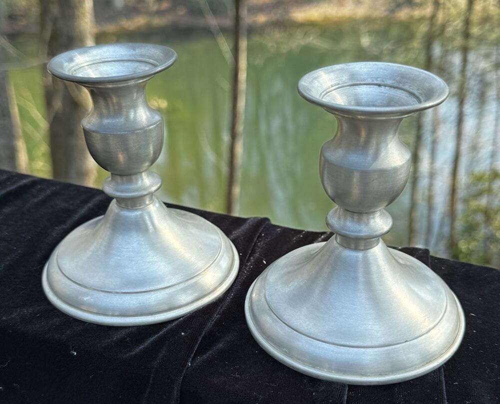 Vintage Leonard's Genuine Pewter Weighted Candlesticks Holders Centerpiece A21